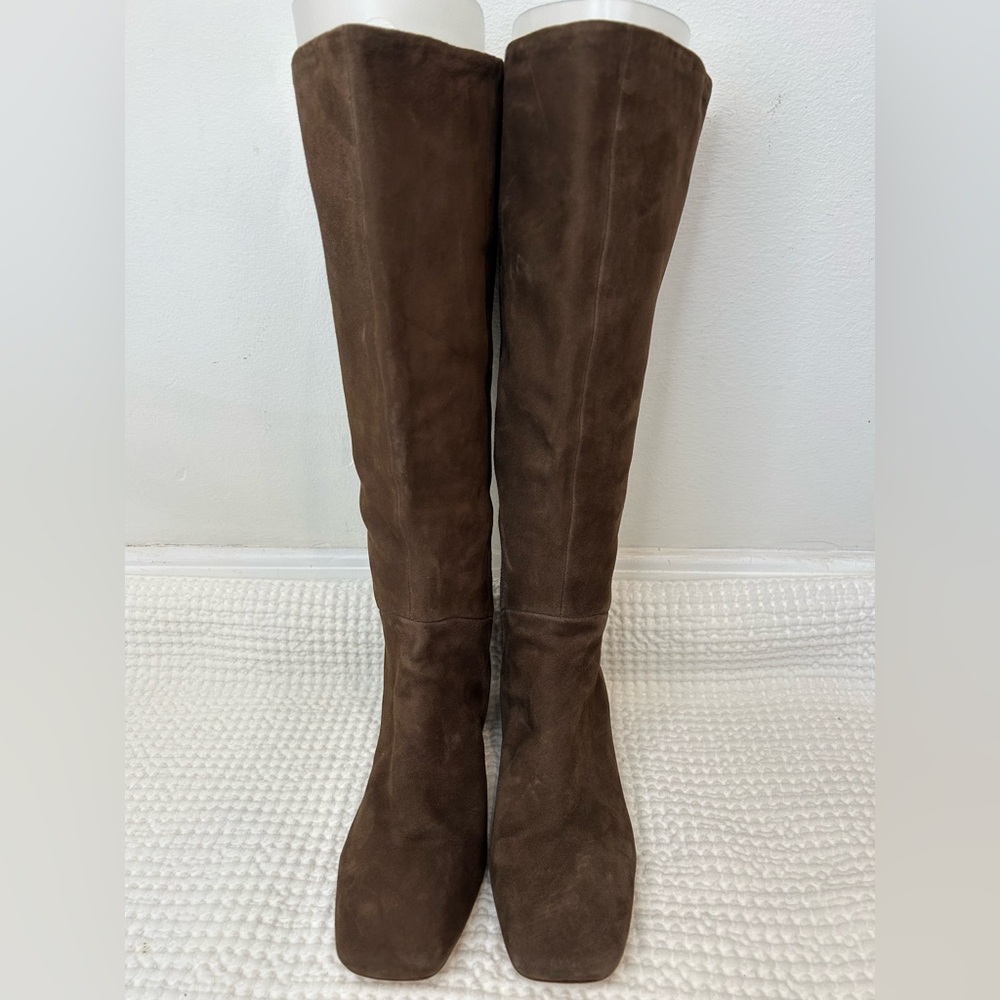 VINCE - Ramona Knee High Brown Suede wide Calf Block Round Heel Size 6